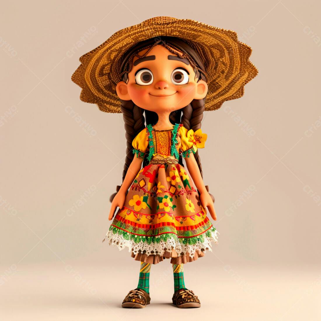 Menina animada Festa Junina roupa colorida