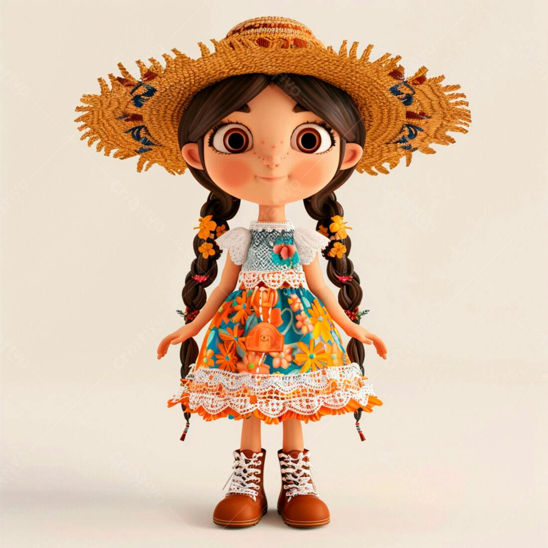 Menina 3D Festa Junina Vestido Floral