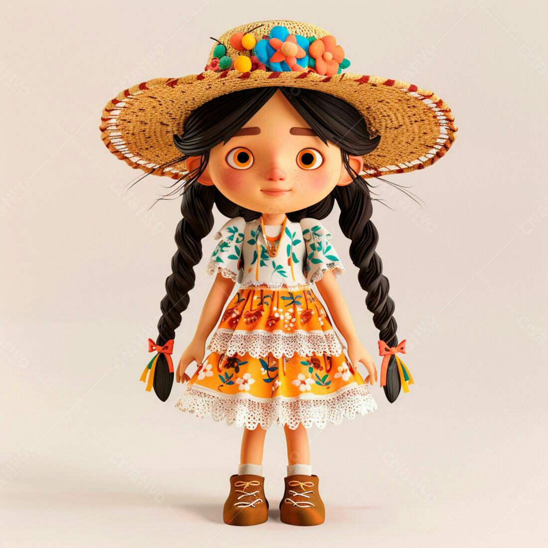 Menina animada em vestido amarelo e chapéu de palha