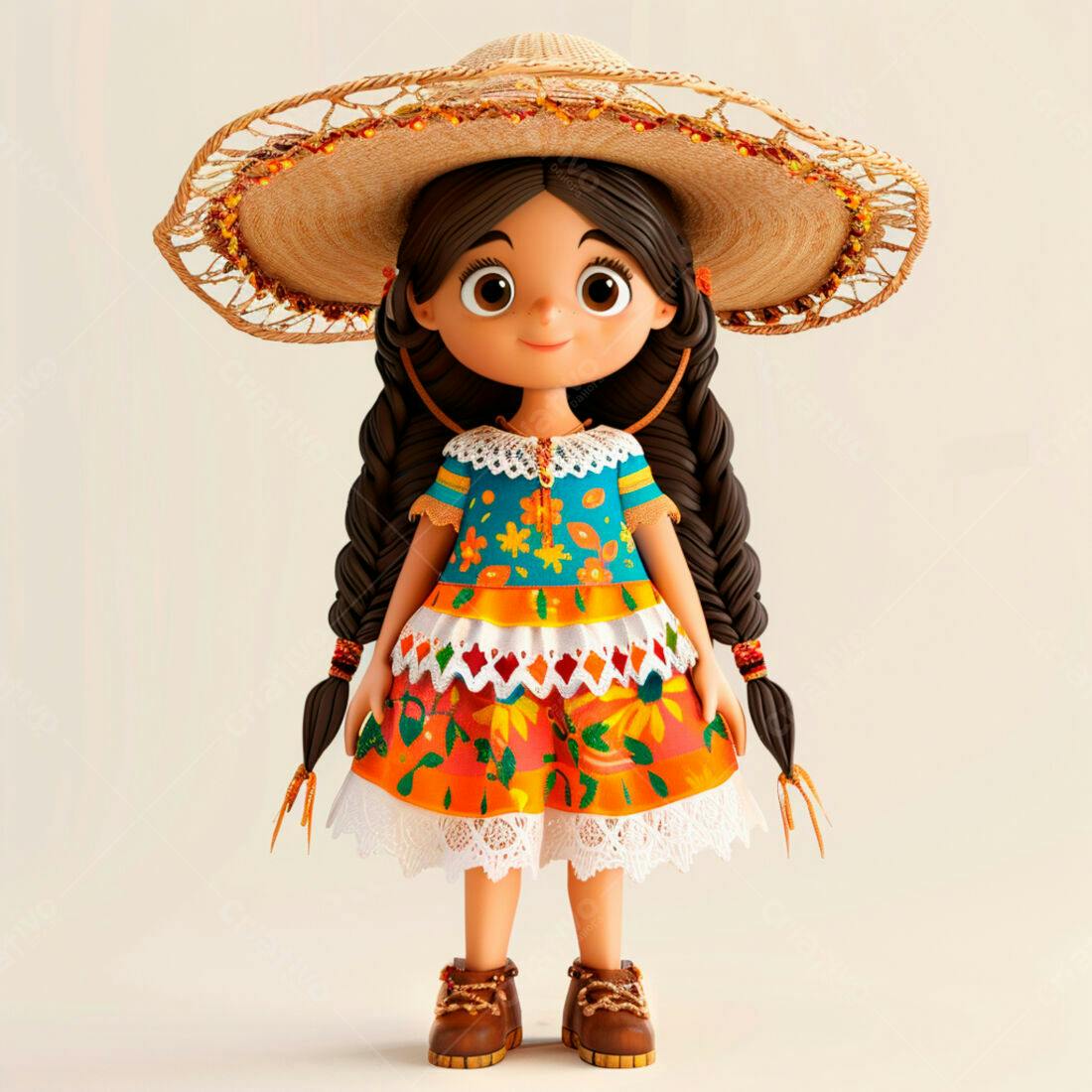 Menina com vestido colorido e chapéu mexicano