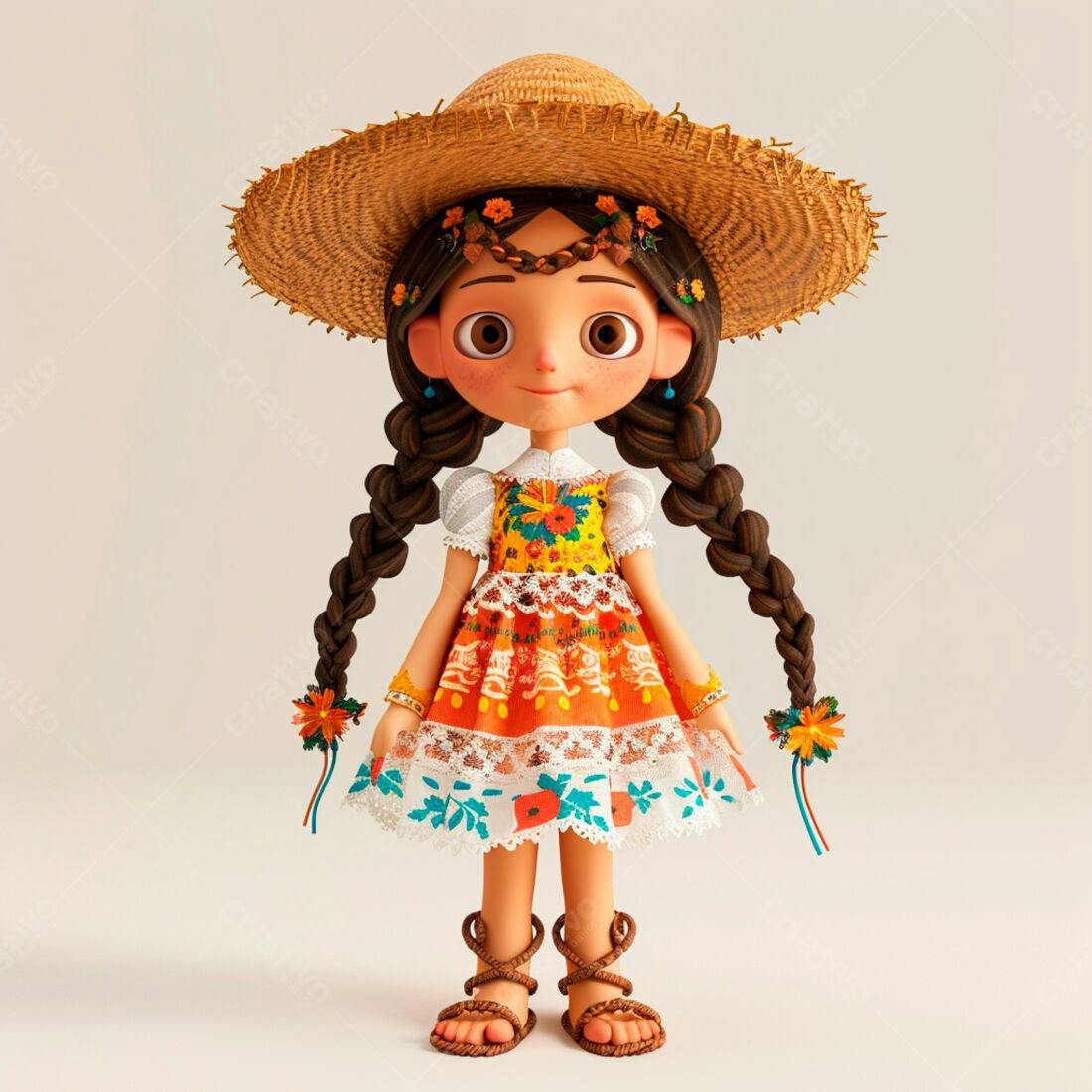 Menina animada em vestido mexicano