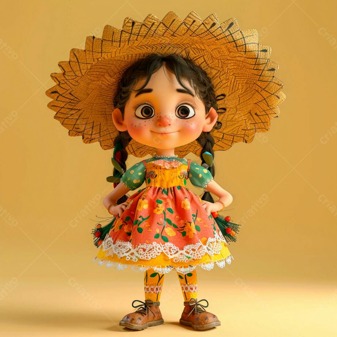 Menina animada festa junina chapéu palha