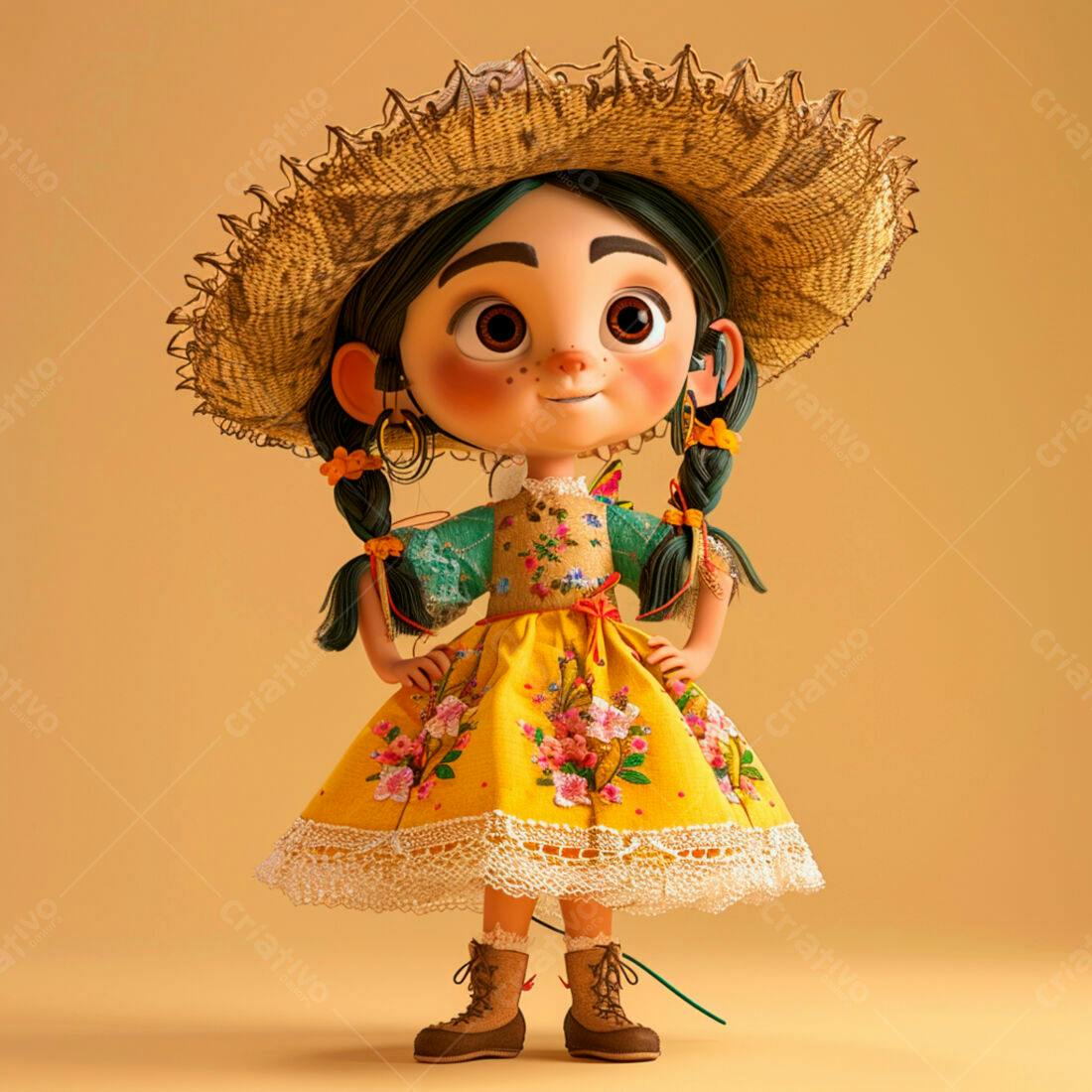 Menina charmosa em vestido amarelo floral