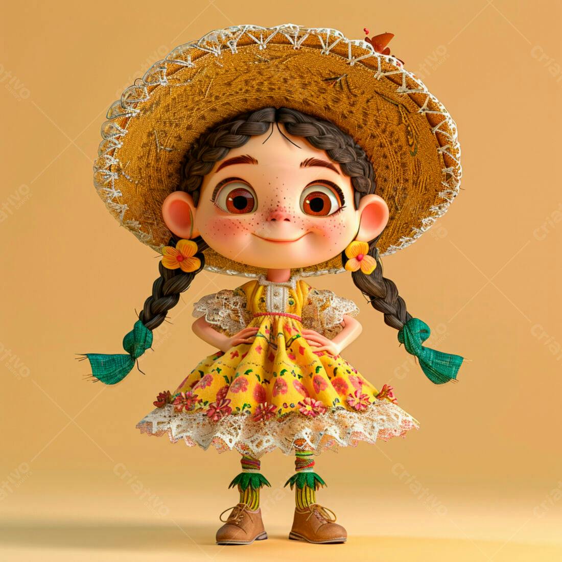 Menina sorridente em vestido amarelo Festa Junina