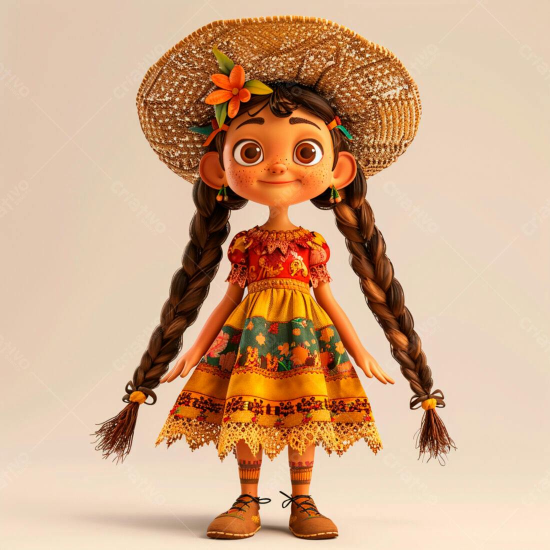 Menina fofa em vestido amarelo e chapéu de palha