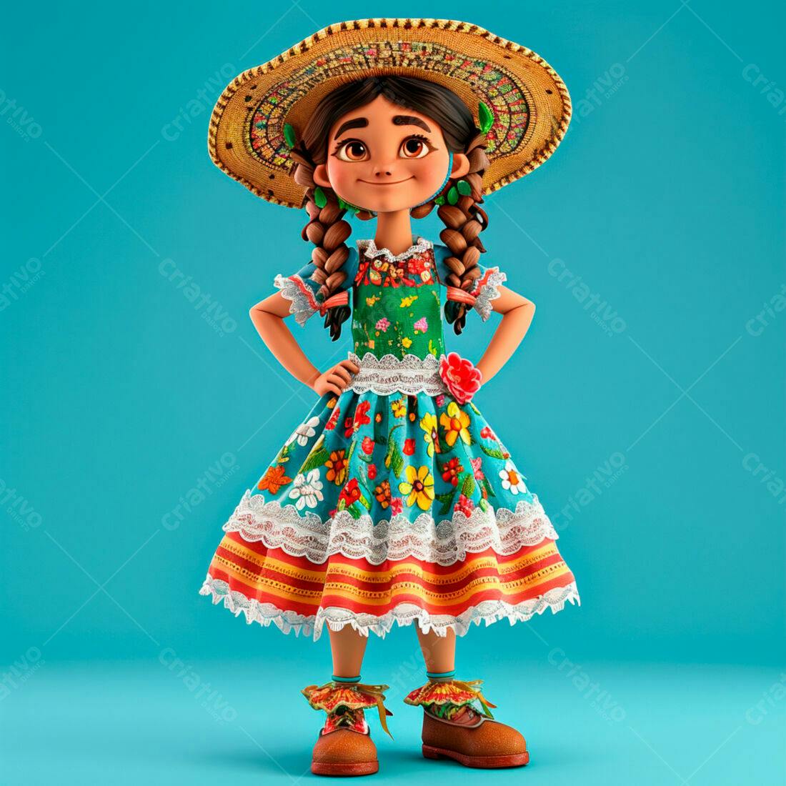 Menina animada em vestido de Festa Junina
