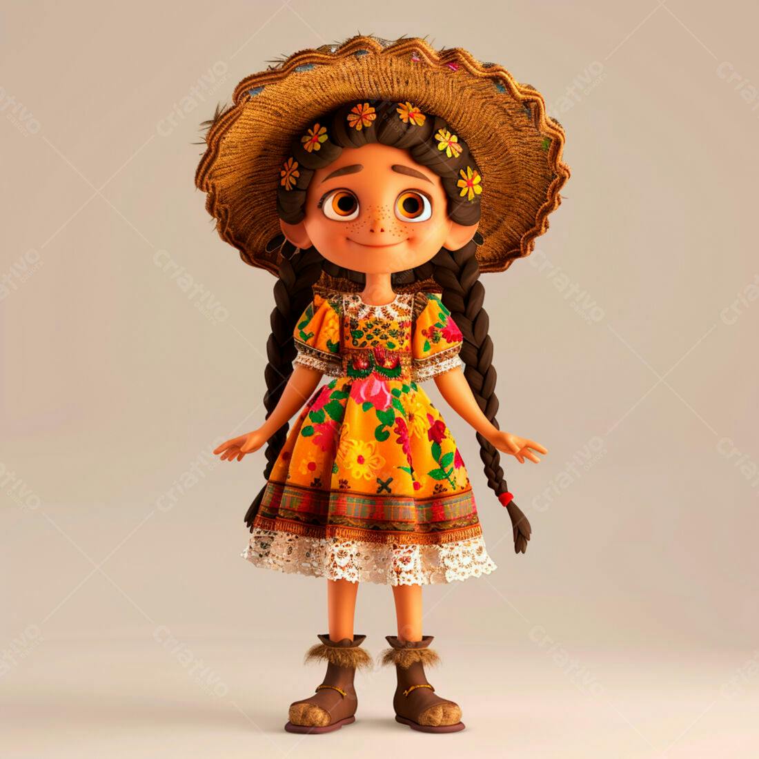 Menina animada em vestido mexicano