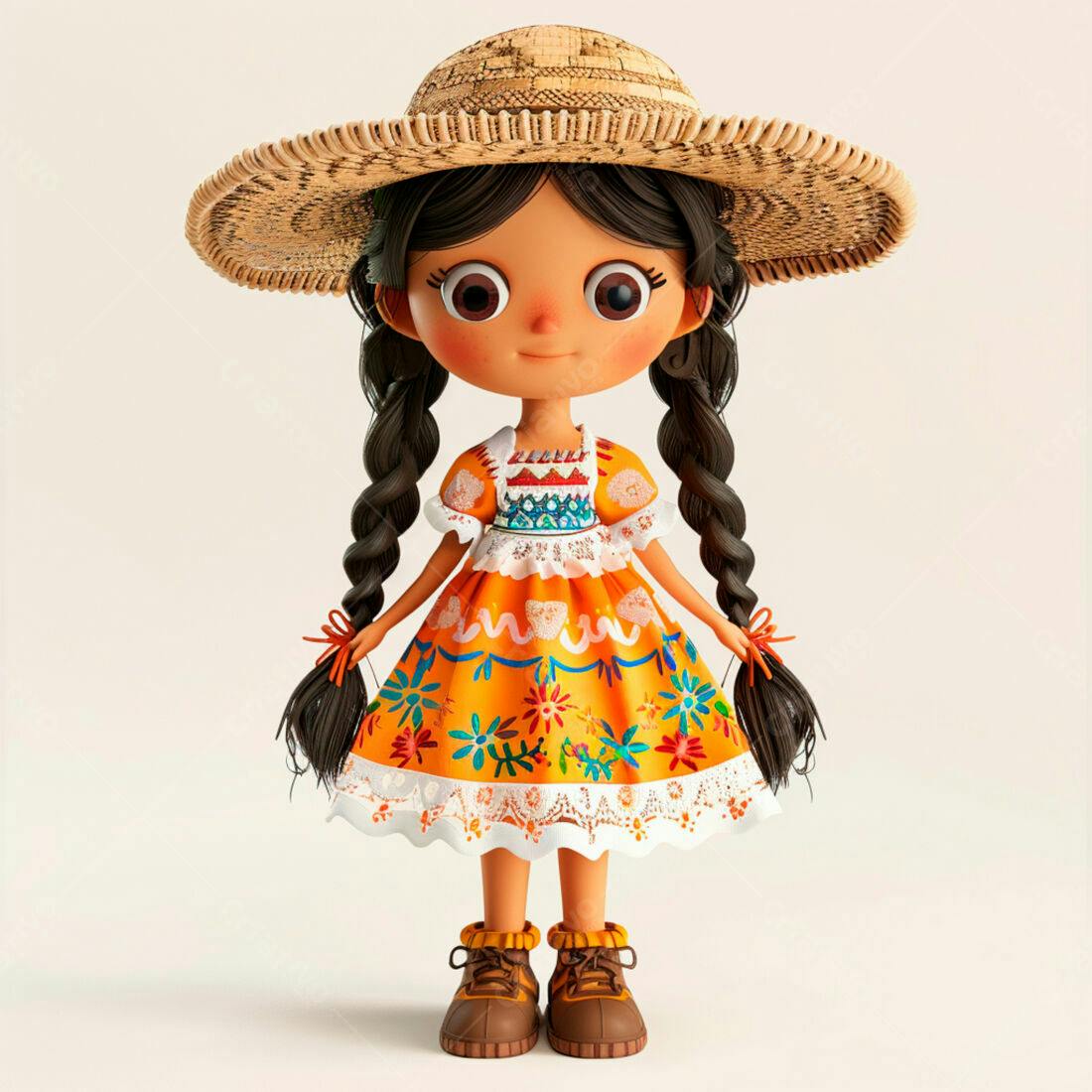 Menina em vestido mexicano laranja