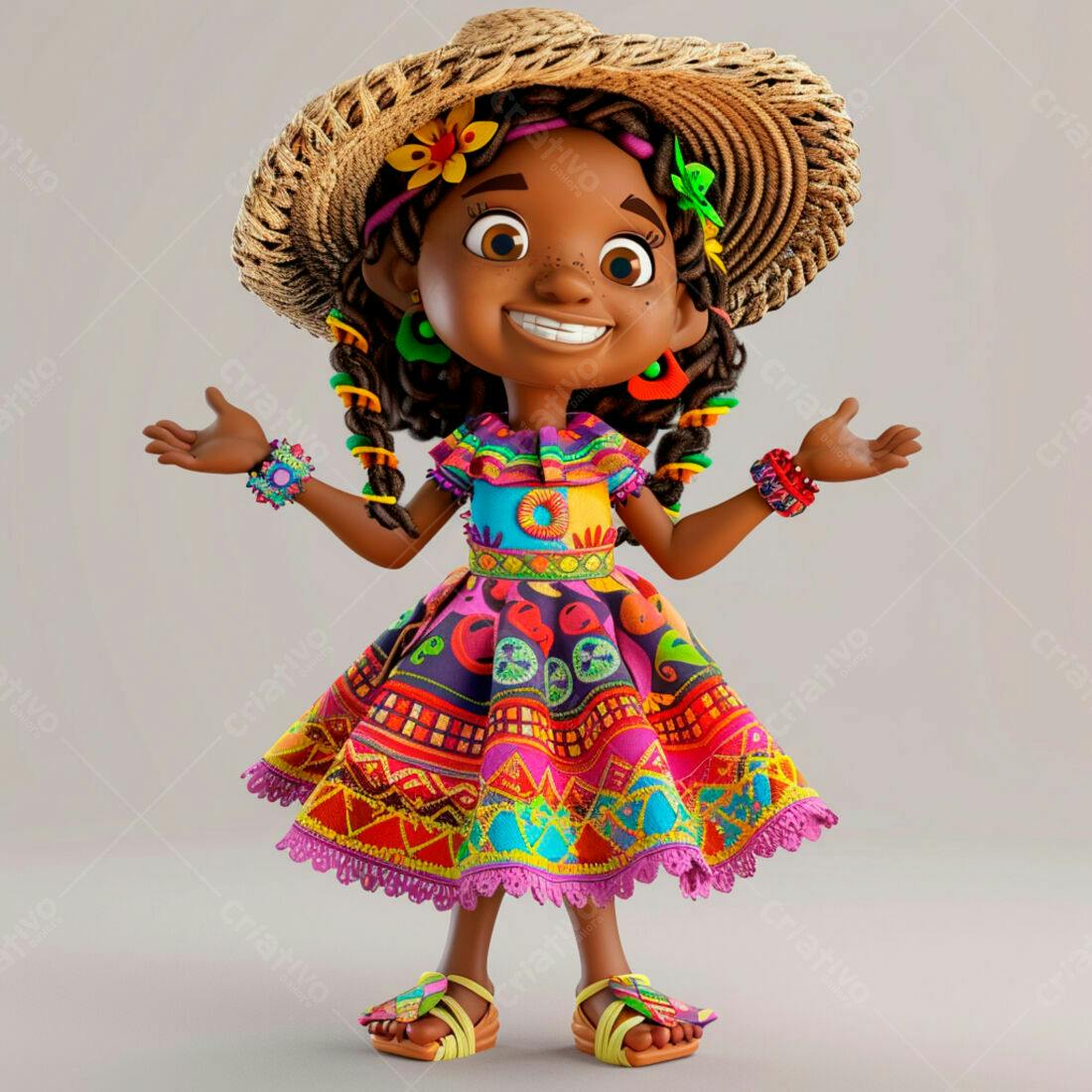 Menina negra alegre em vestido colorido