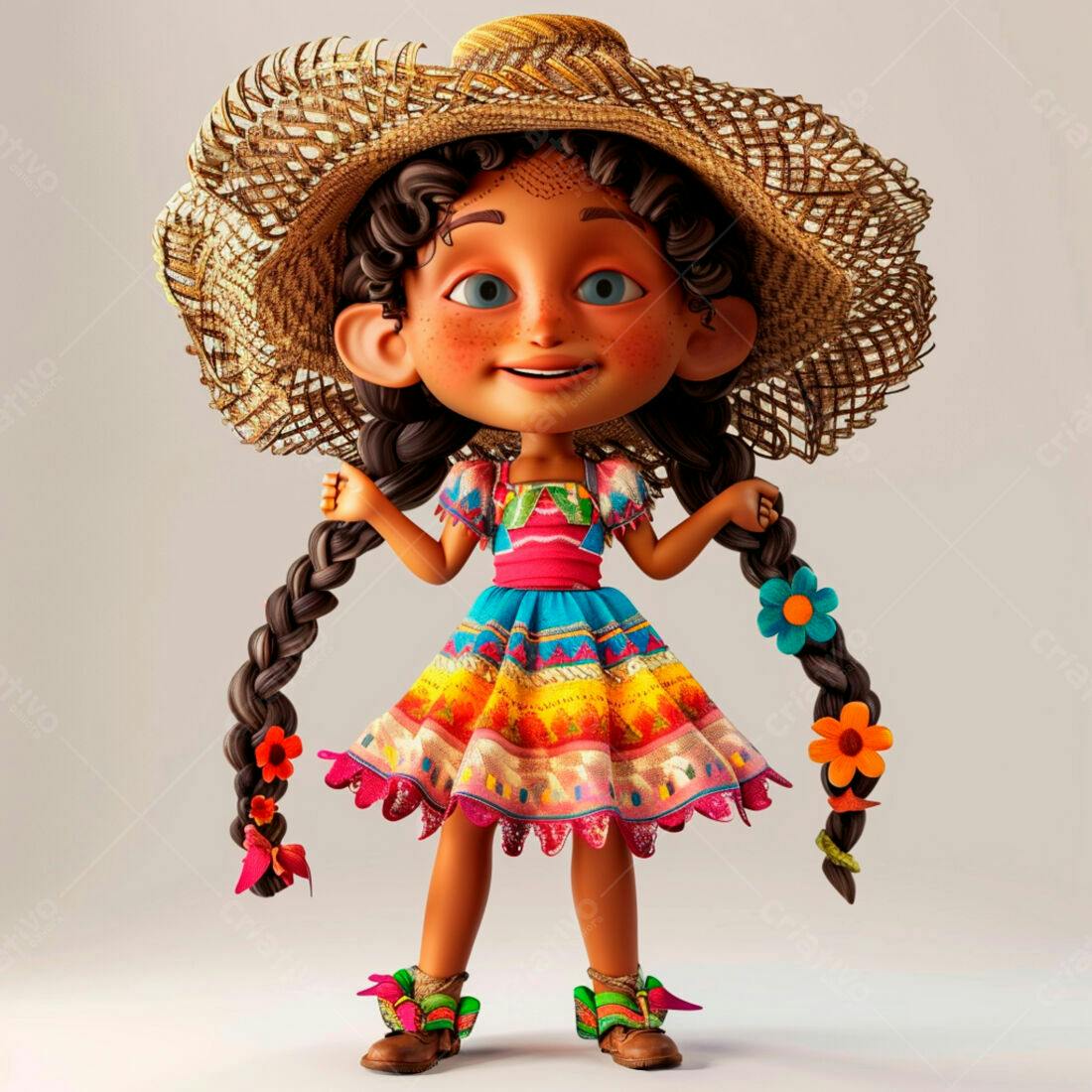 Menina alegre em vestido colorido Festa Junina