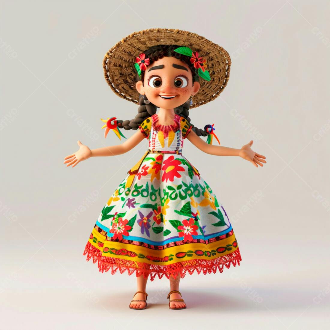 Menina animada em vestido mexicano colorido