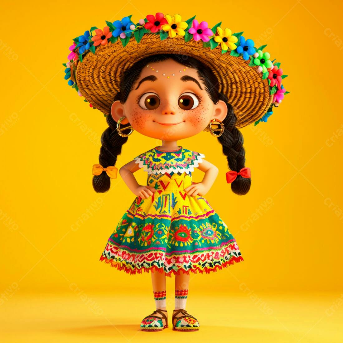 Menina mexicana em vestido colorido e chapéu