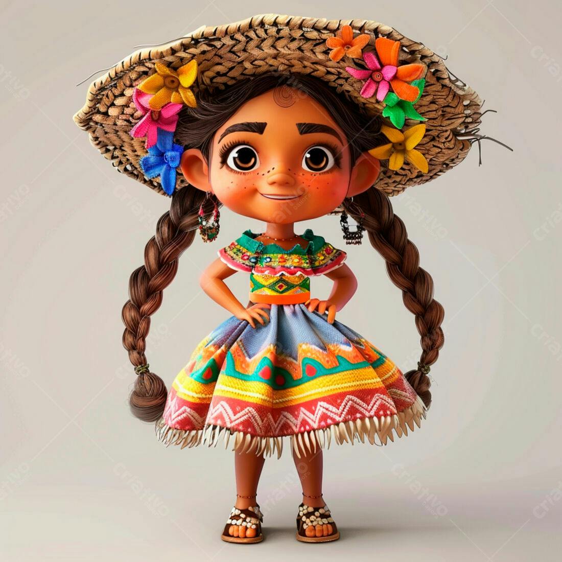 Menina animada com traje folclórico mexicano