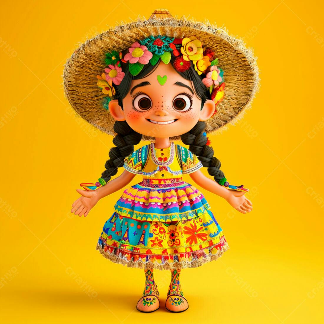 Menina sorridente em traje folclórico mexicano
