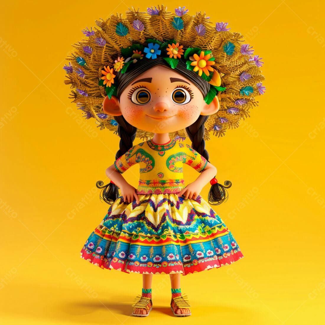 Menina animada em traje folclórico mexicano
