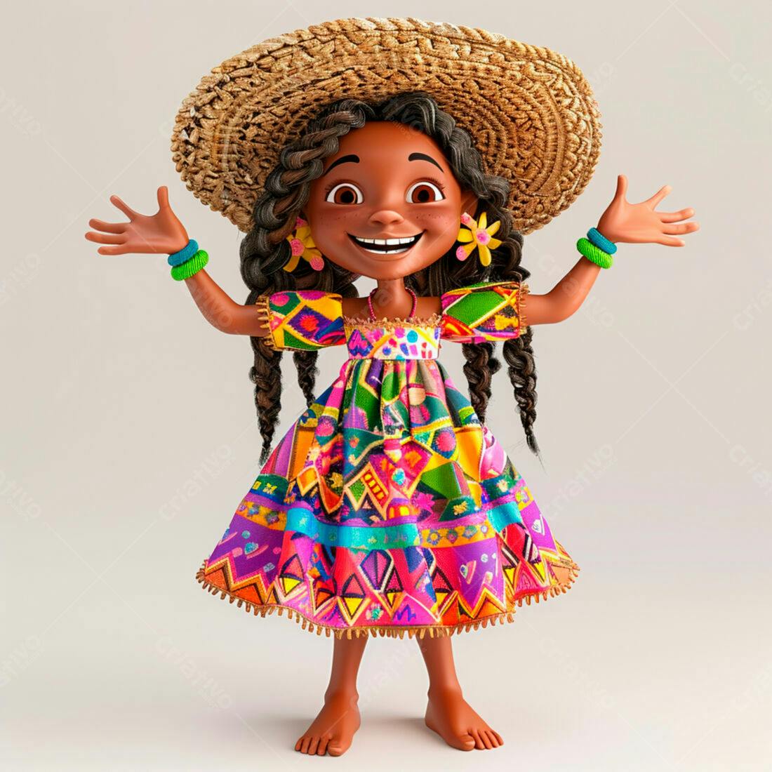 Menina negra alegre em vestido colorido