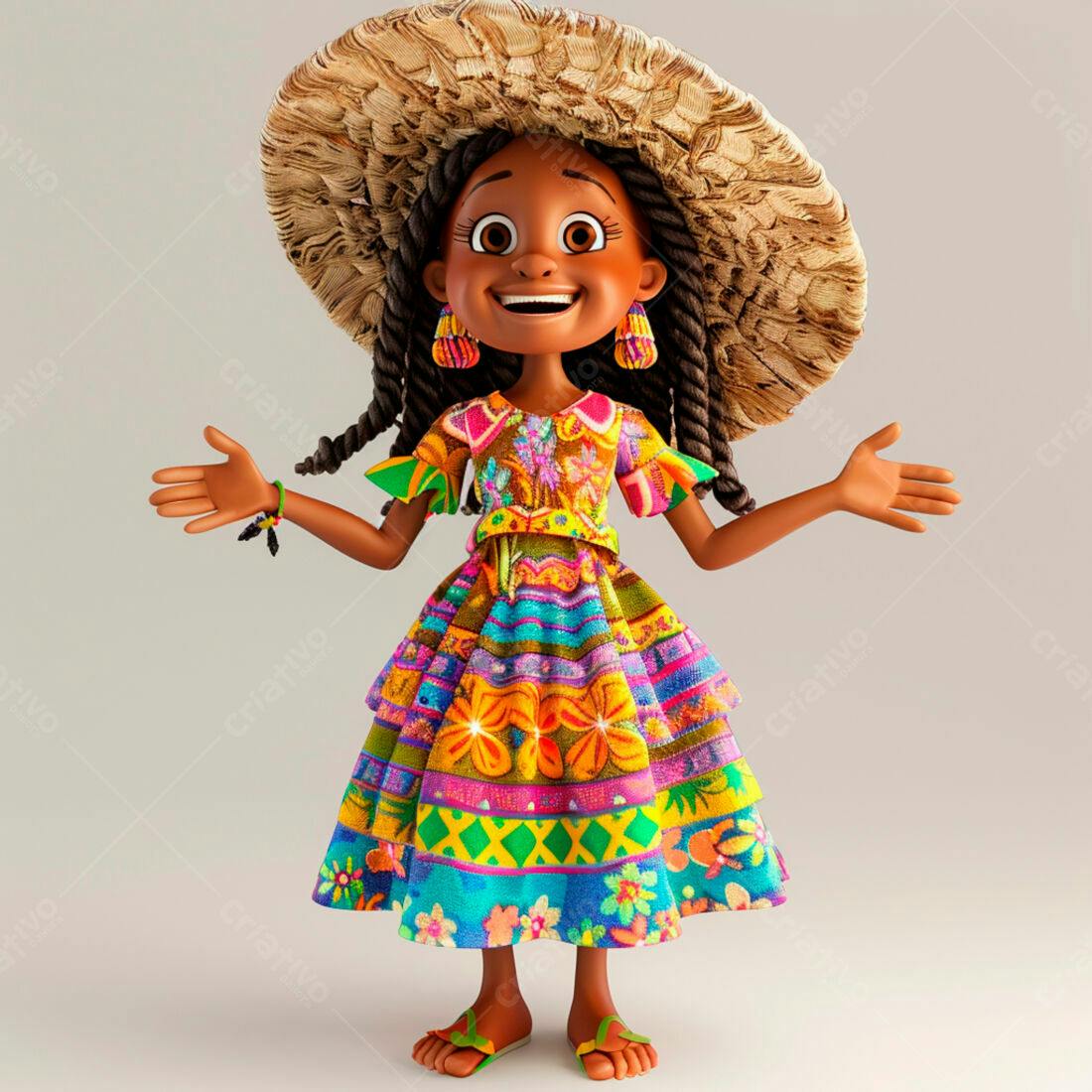 Menina negra alegre em vestido colorido