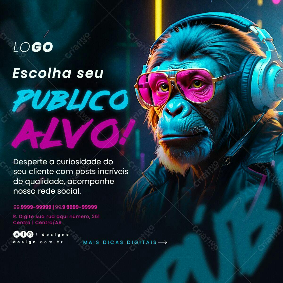 Post para Redes Sociais com Macaco Estilo Retrô PSD Editável