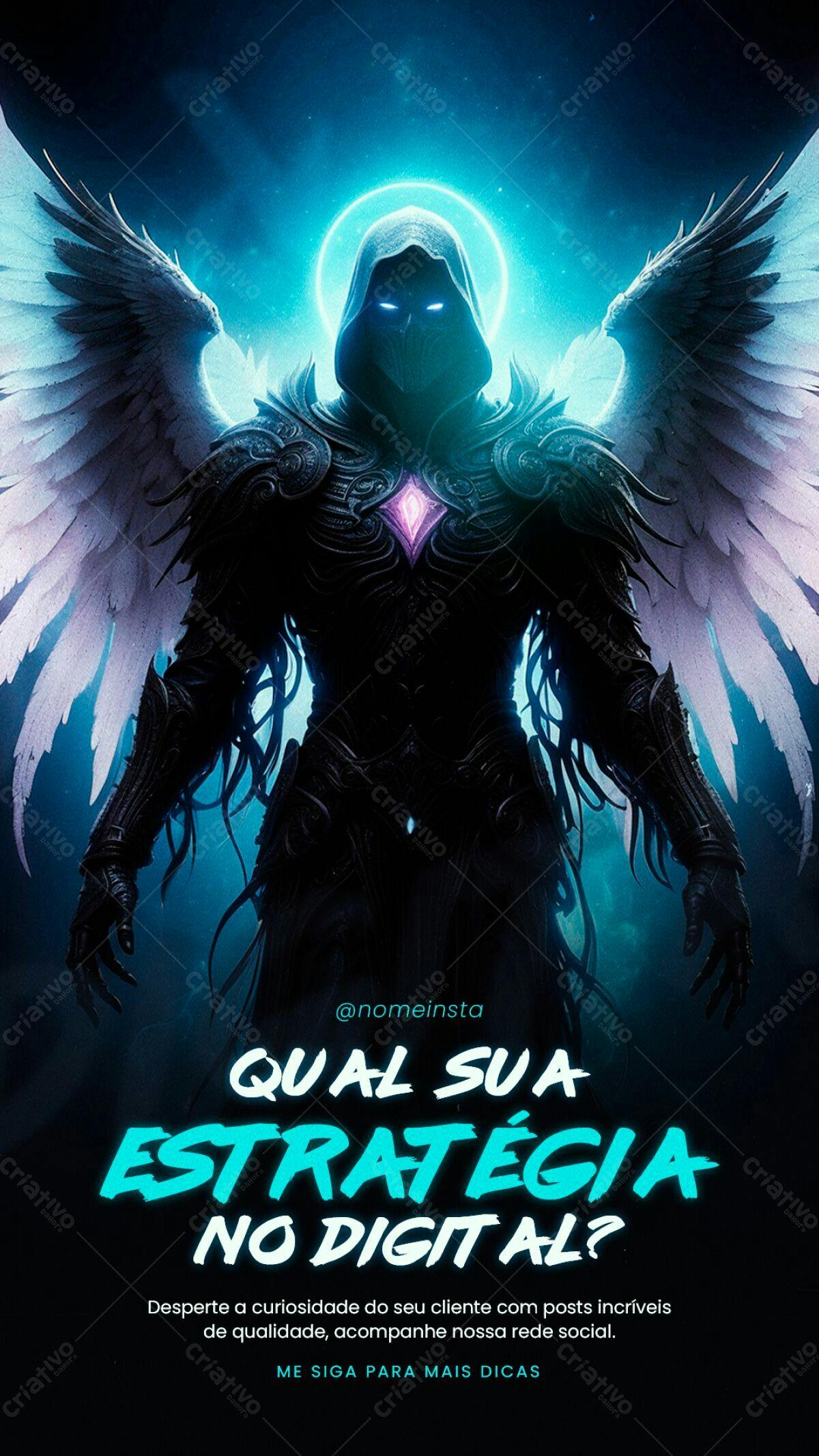 Flyer Anjo Guerreiro com Asas PSD Editável