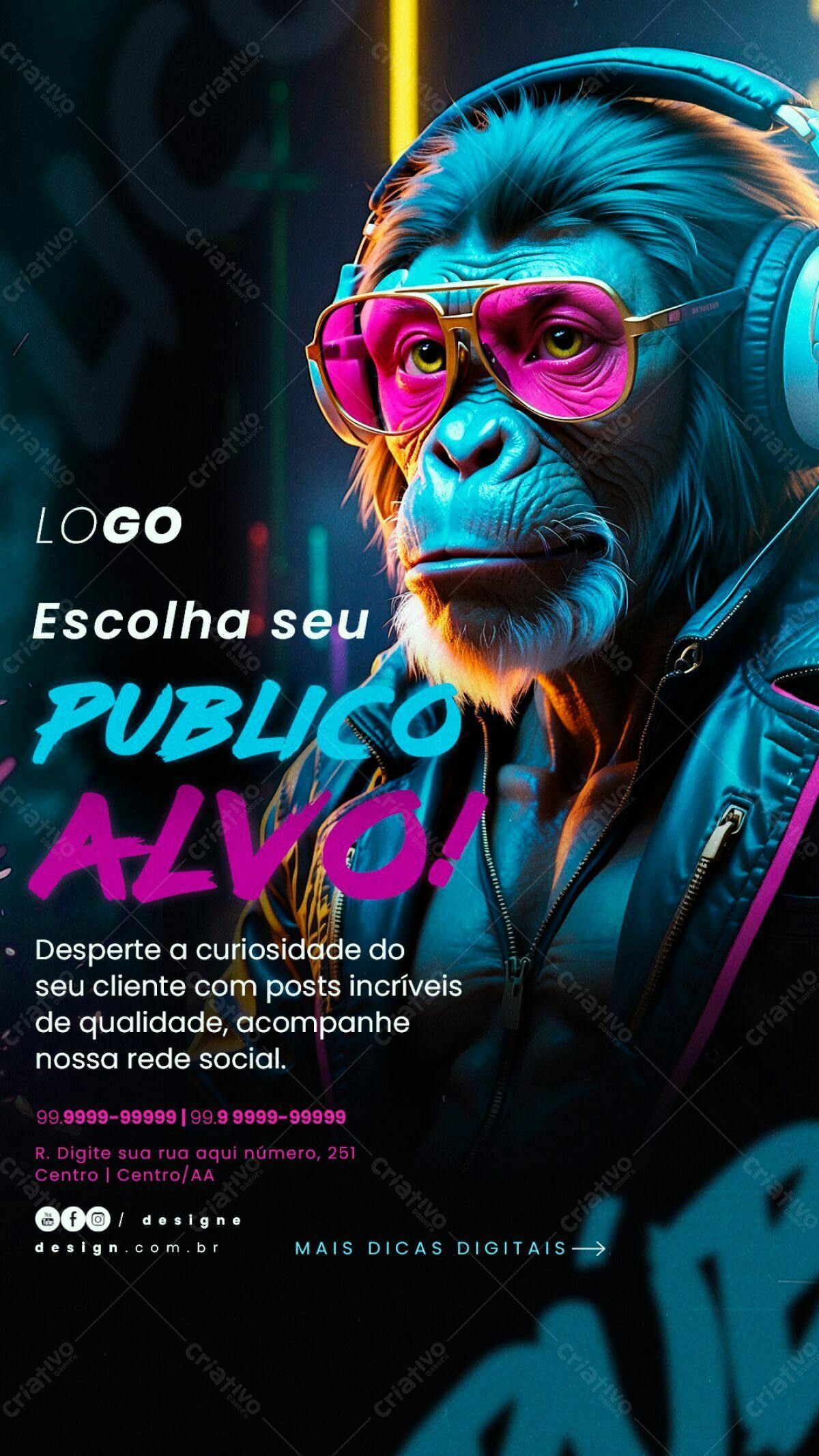 Flyer Publicitário com Macaco Estilizado PSD Editável