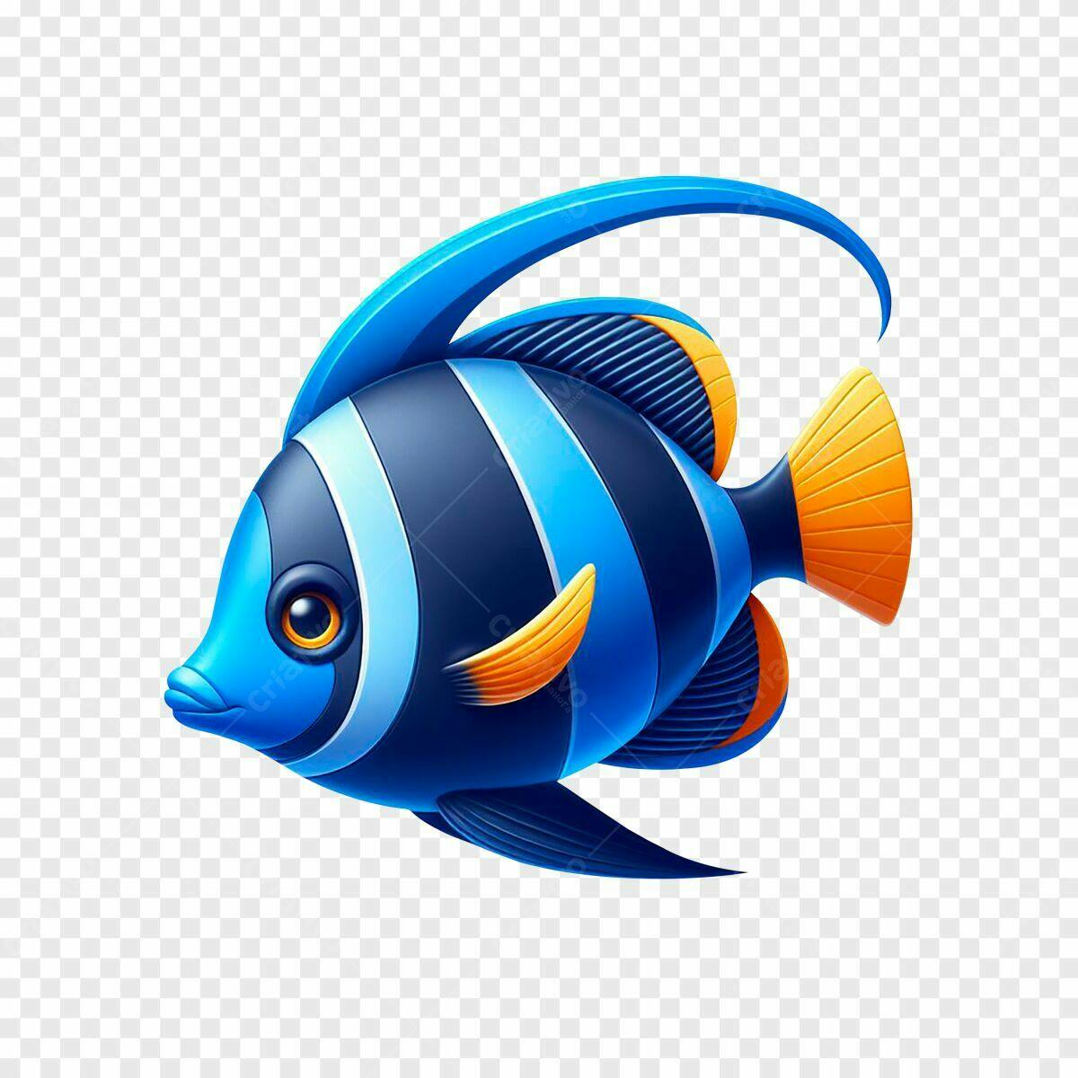 Ilustração Peixe Azul e Preto PSD Editável