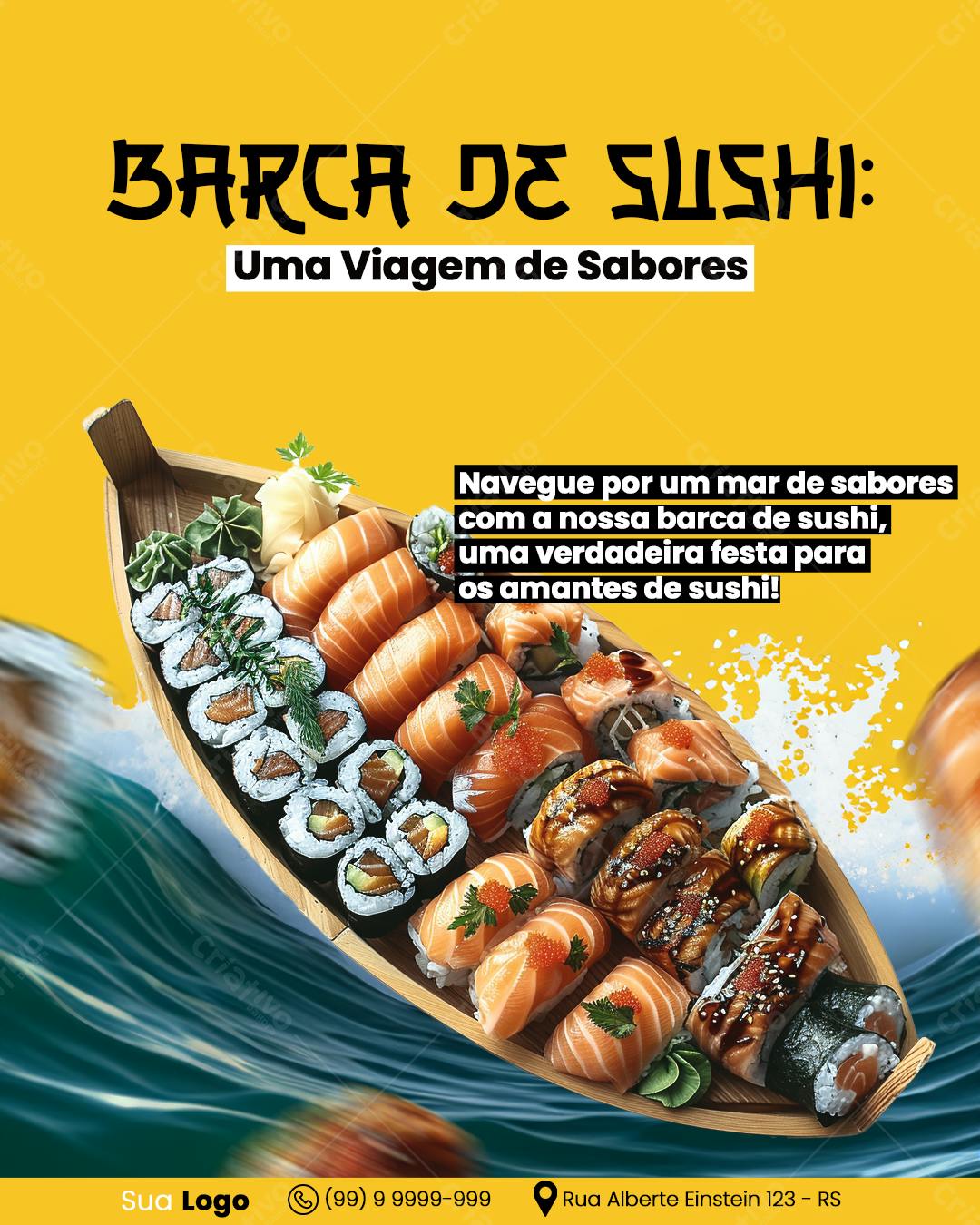 Flyer Barca de Sushi PSD Editável
