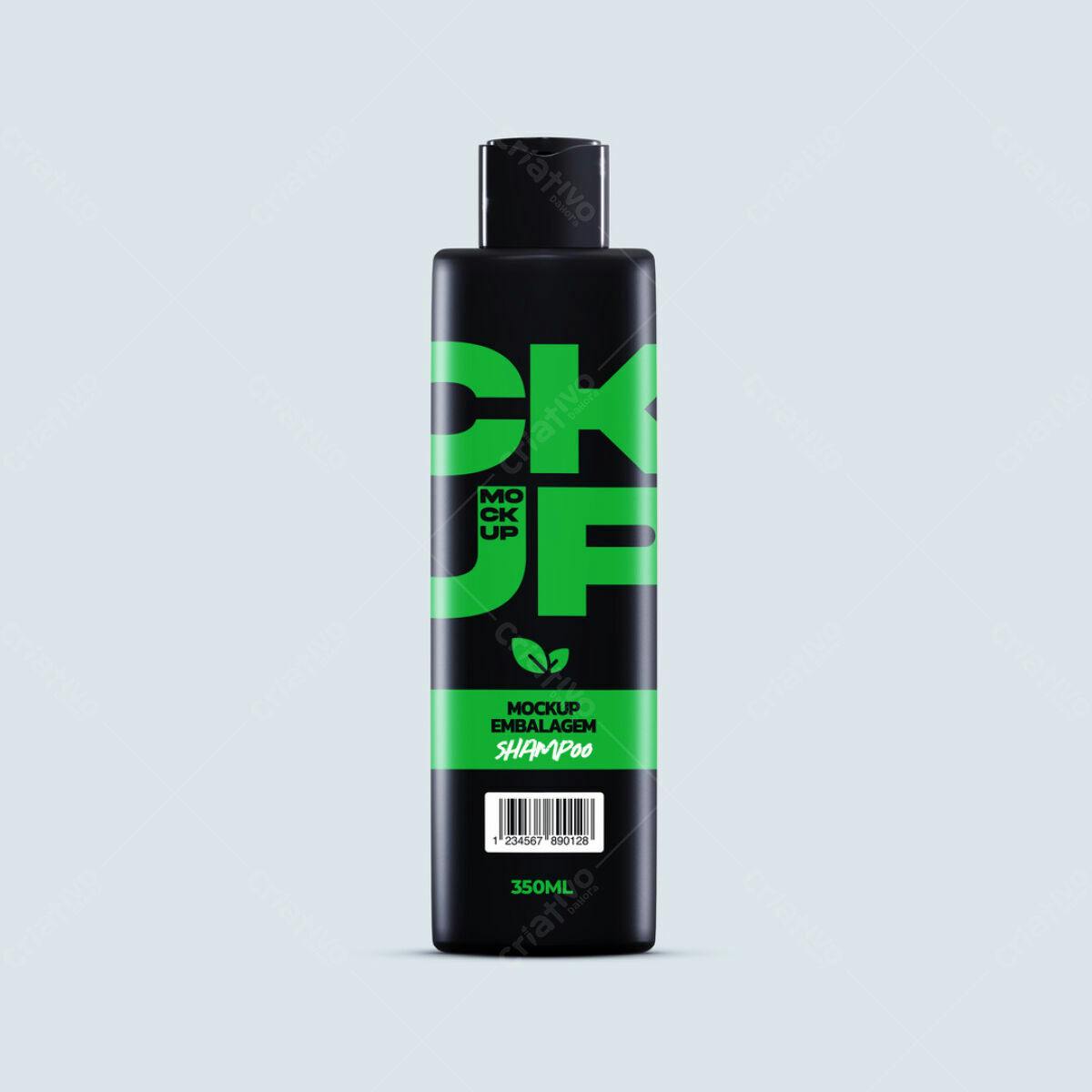 Mockup de Embalagem de Shampoo: Design Moderno em Preto e Verde