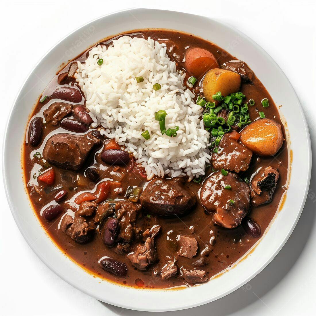Prato de Carne com Feijão e Arroz