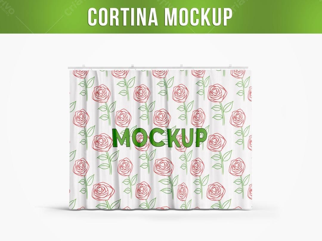 Mockup Cortina com Estampa de Rosas Vermelhas e Estilo Minimalista