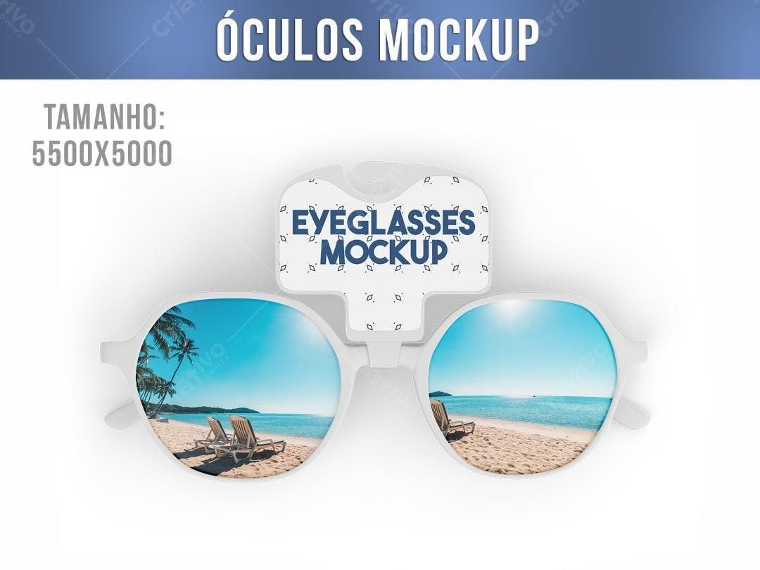 Mockup de Óculos de Sol Brancos com Reflexo de Praia