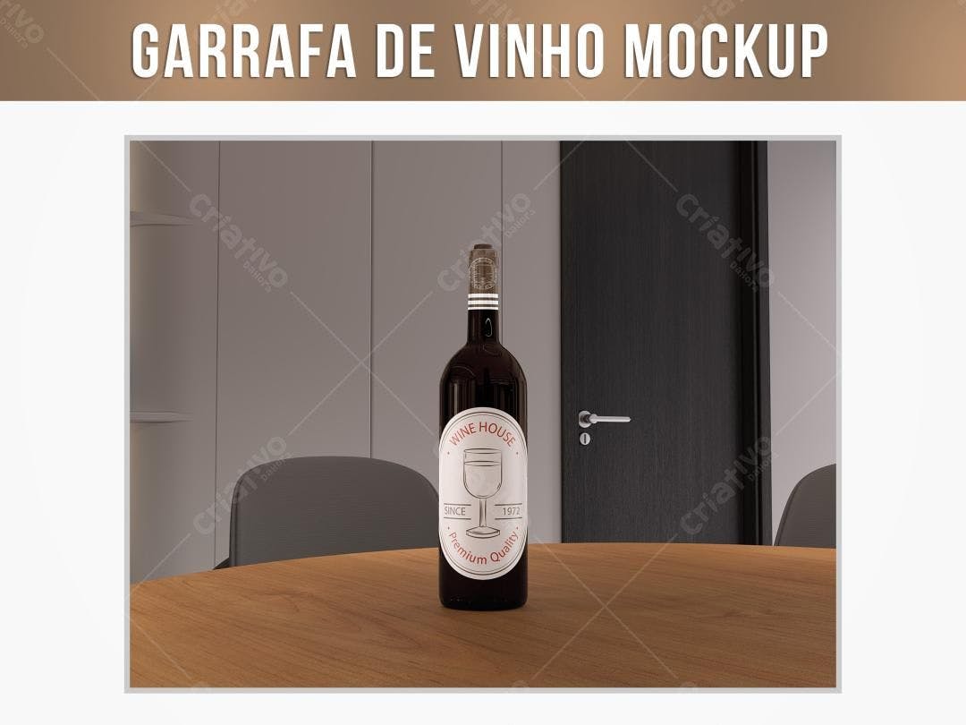 Mockup Garrafa de Vinho Realista em Ambiente Moderno