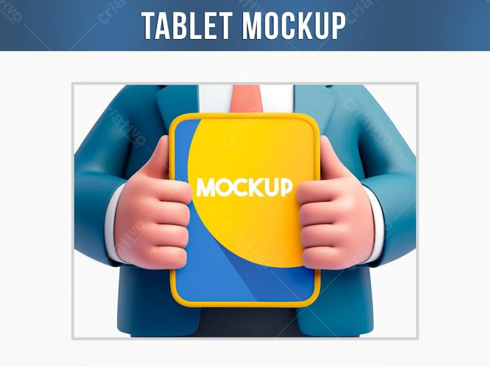 Personagem Segurando Um Tablet Mockup 