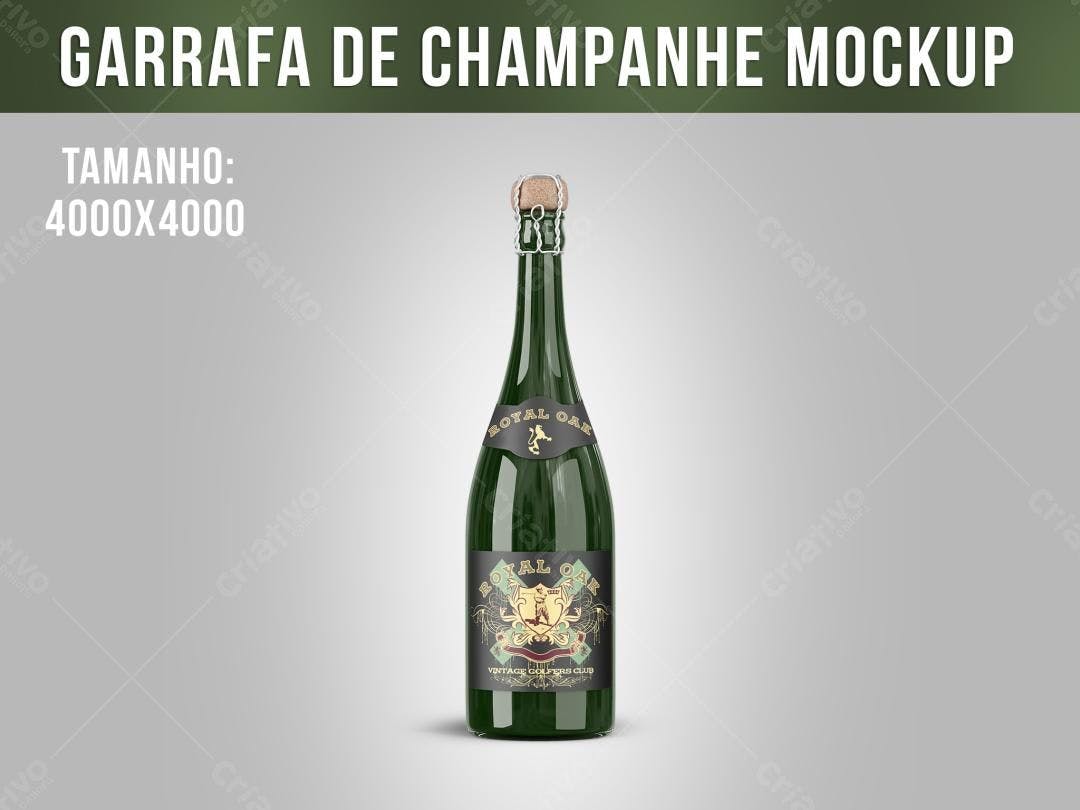 Mockup Garrafa Champanhe: Design Vintage Verde e Dourado