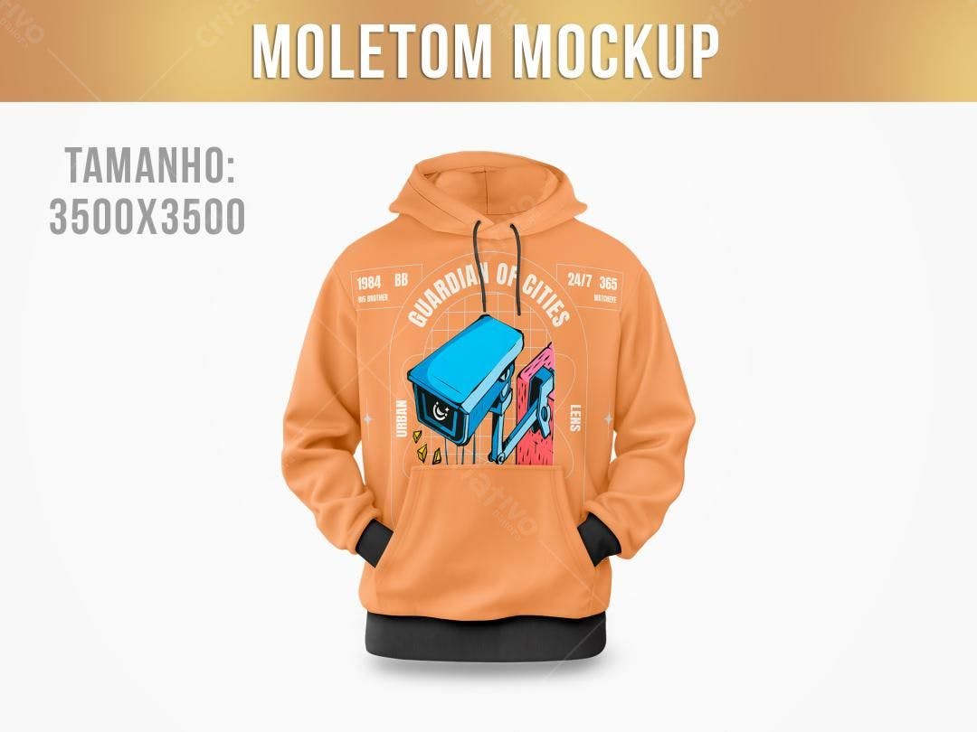 Mockup de Moletom Laranja com Estampa Urbana