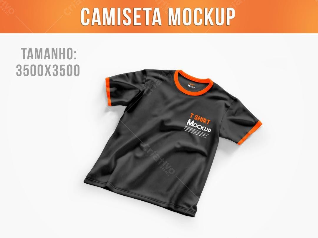Mockup Camiseta Preta com Detalhes Laranja - Vista Superior