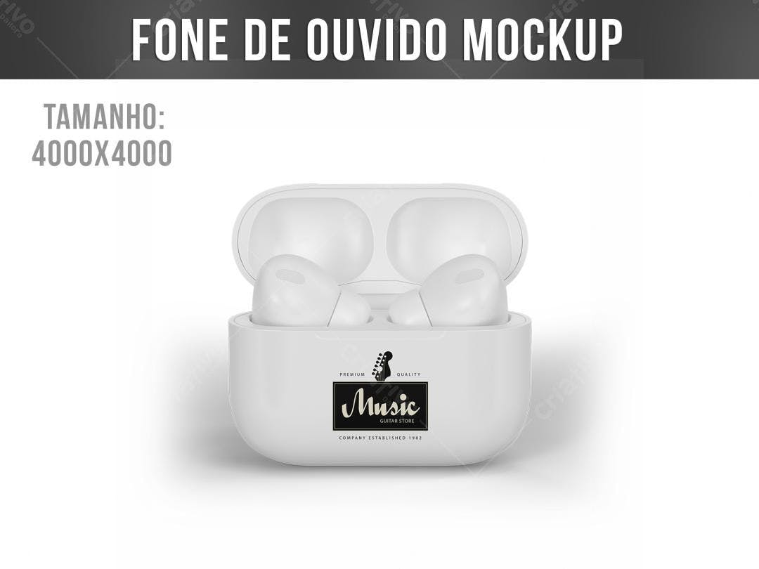 Mockup de Fones de Ouvido Brancos em Estojo