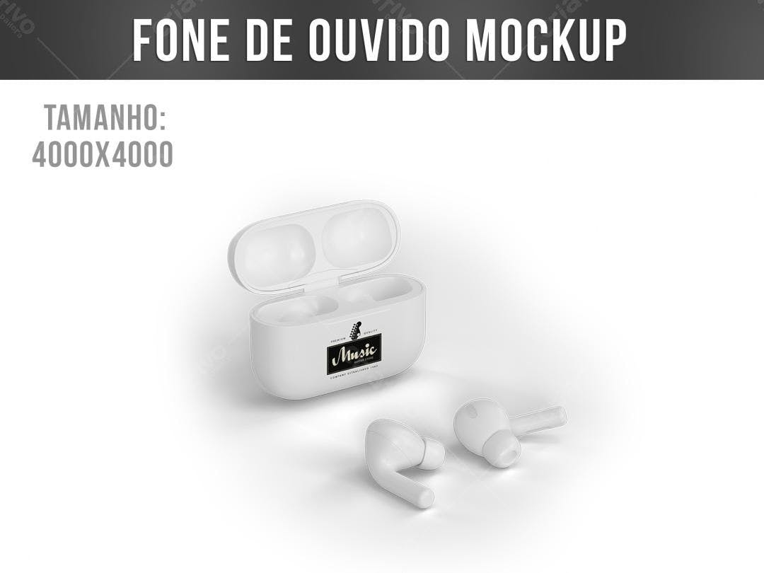 Mockup Realista de Fones de Ouvido Sem Fio Brancos