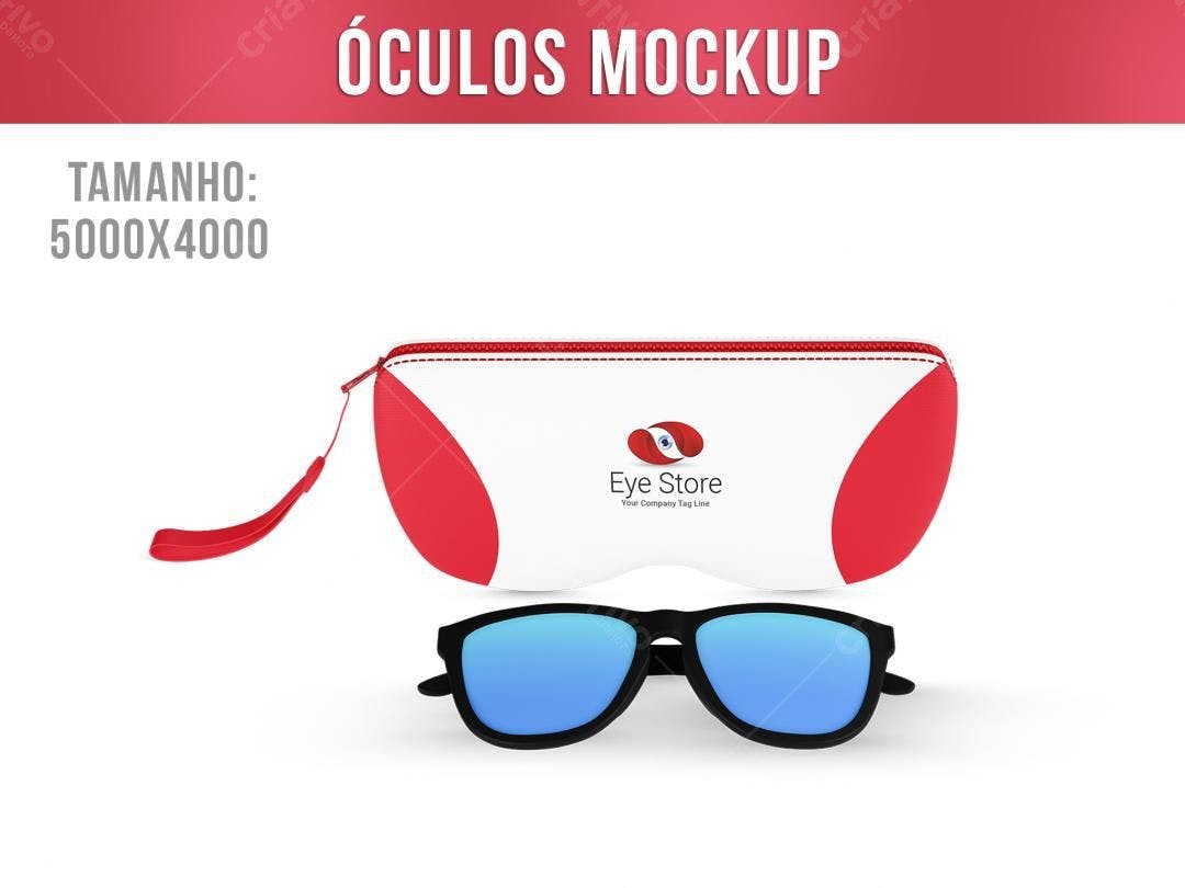 Mockup Realista de Óculos e Estojo Vermelho e Branco