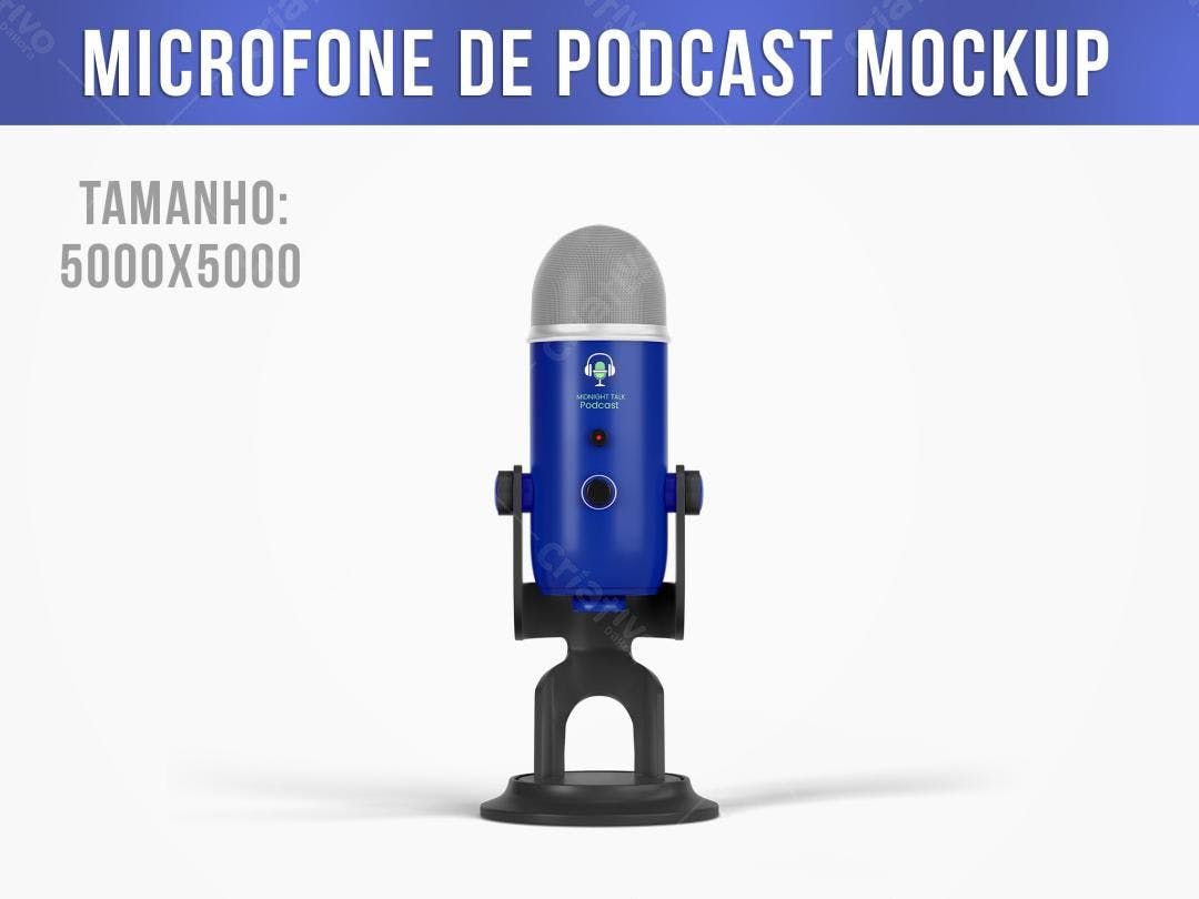 Mockup de Microfone Azul para Podcast - Design Moderno