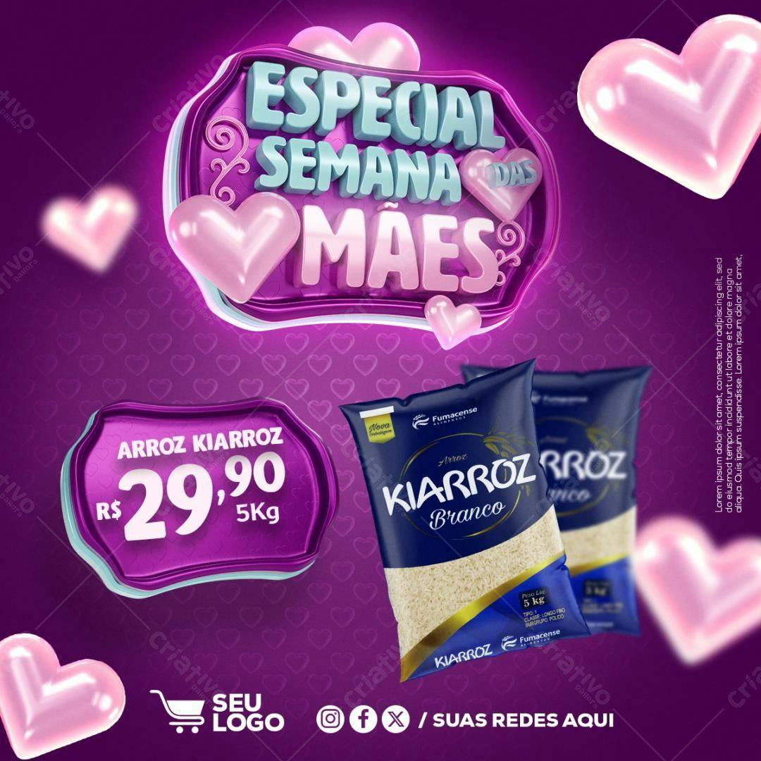 Flyer Dia das Mães com Arroz Kiarroz PSD Editável