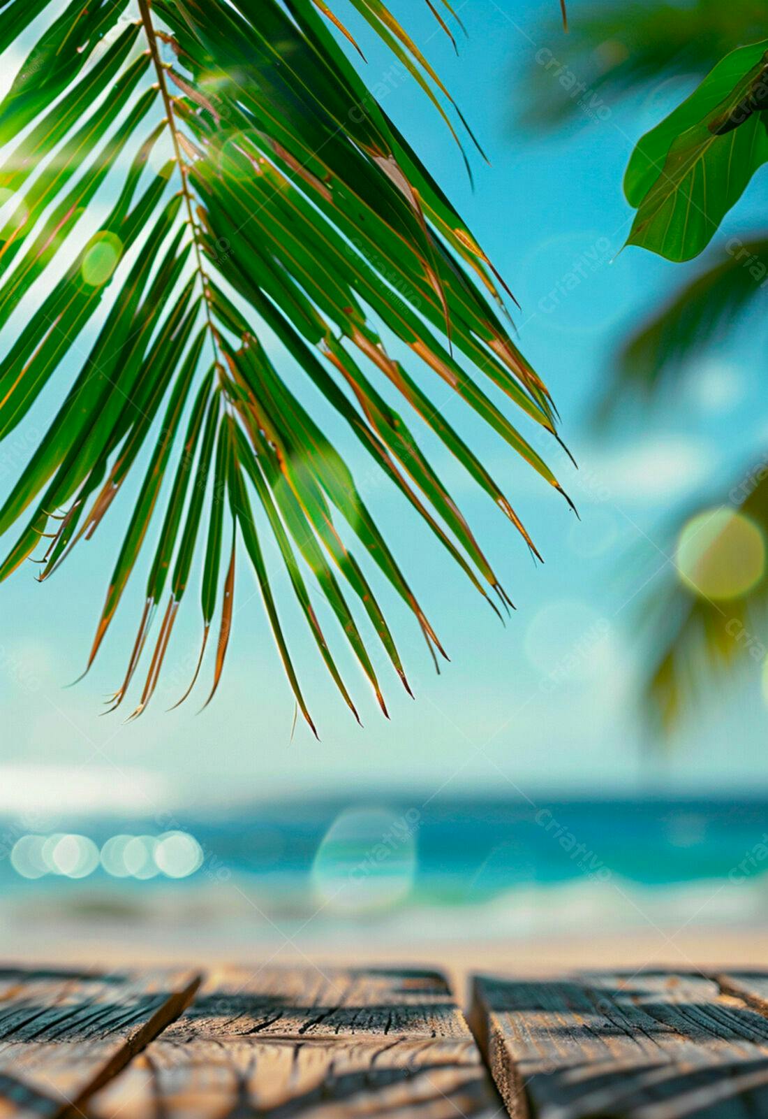 Folhas de Palma e Mar Tropical