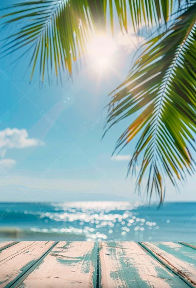 Imagem De Fundo Do Mar, Com Palmeira E A Luz Do Sol Brilhando