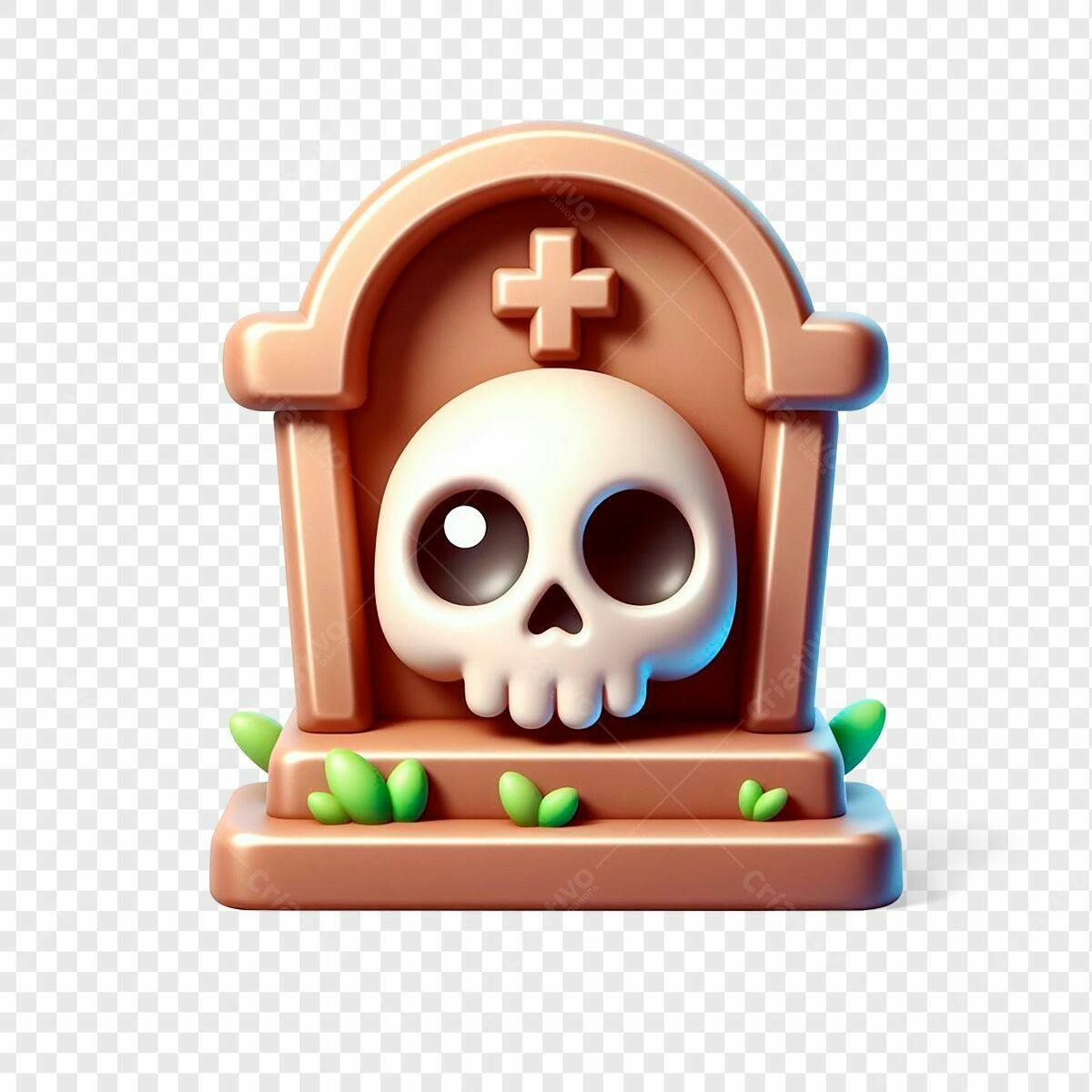 Ícone Halloween Caveira em Lápide PSD Editável