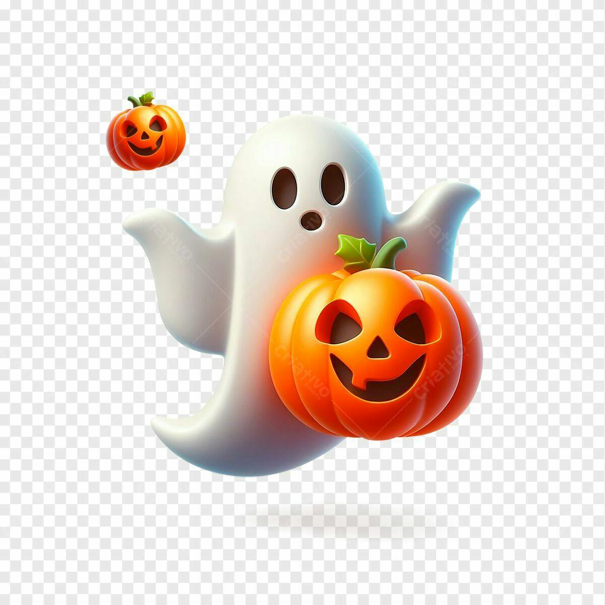 Ilustração Fantasma e Abóbora Halloween PSD Editável