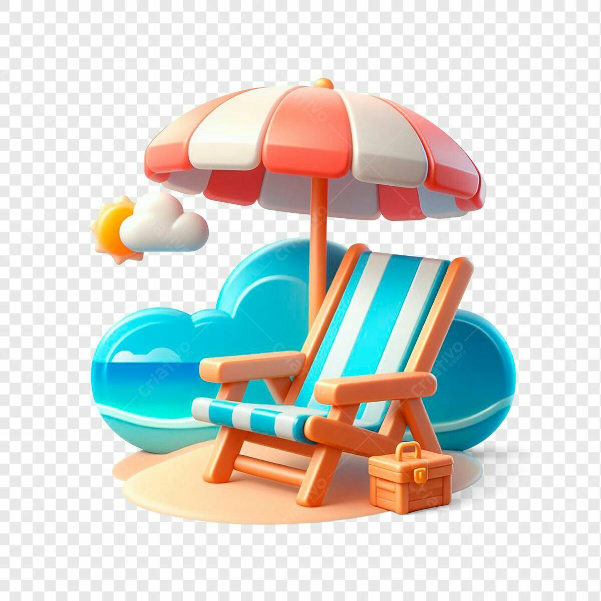 Ilustração Verão Praia PSD Editável