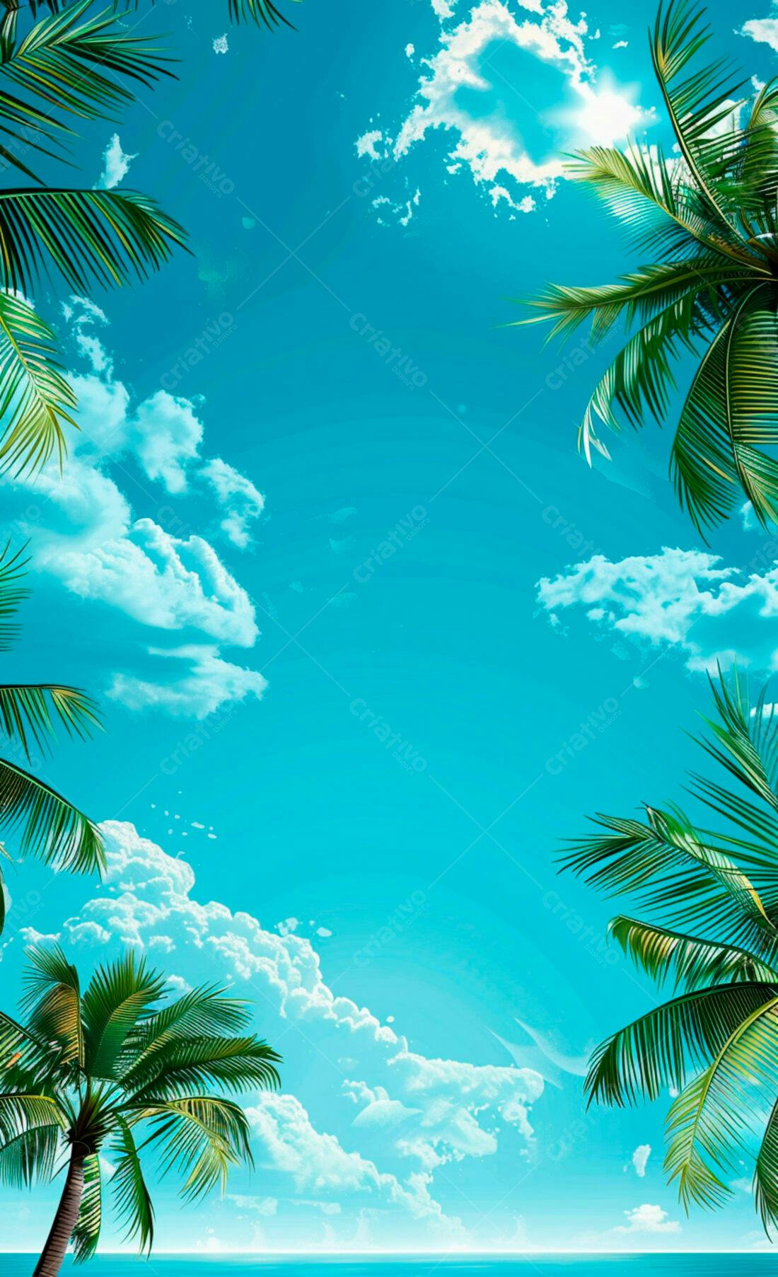 Paisagem Tropical com Palmeiras e Céu Azul