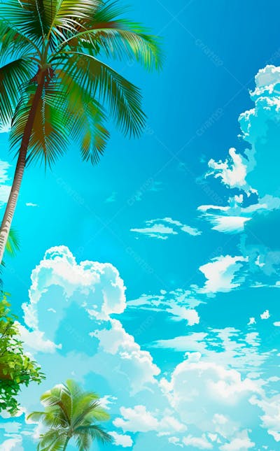 Imagem De Fundo Um Ceu Azul Com Nuvens E Folhas De Palmeiras 3