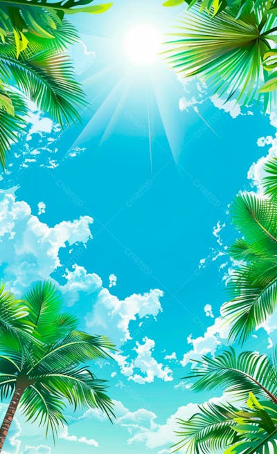 Imagem De Fundo Um Ceu Azul Com Nuvens E Folhas De Palmeiras 4