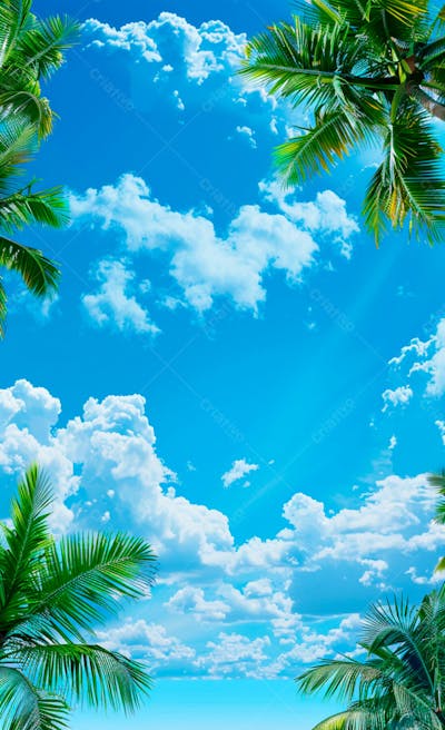 Imagem De Fundo Um Ceu Azul Com Nuvens E Folhas De Palmeiras 8