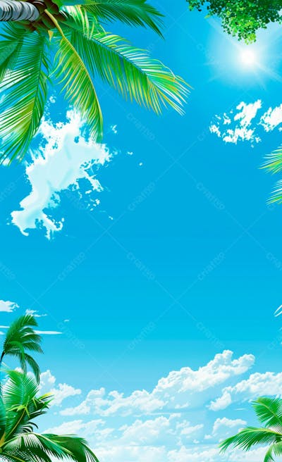 Imagem De Fundo Um Ceu Azul Com Nuvens E Folhas De Palmeiras 11
